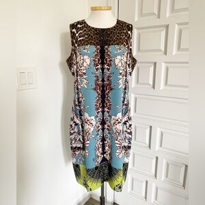 Elie Tahari Ginny Printed Silk Sheath Dress Animal Print Mixed Pattern Size 14
